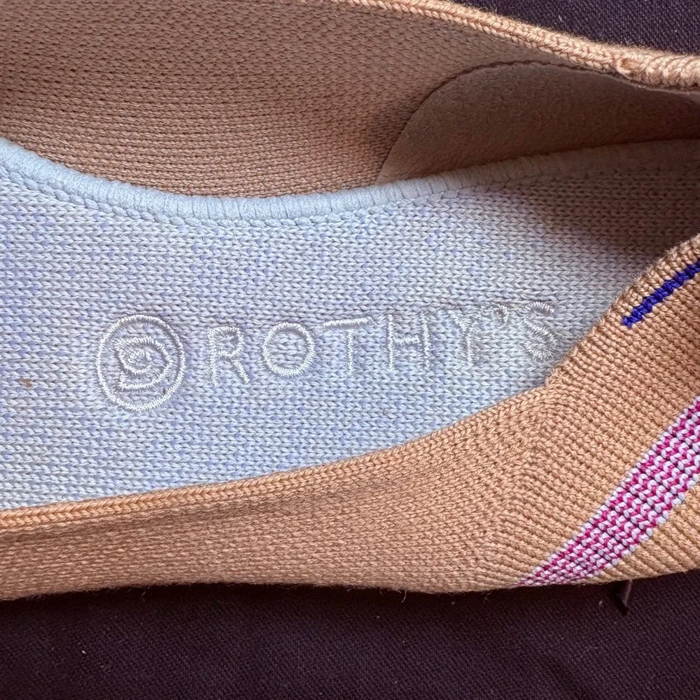Rothys The Point Womens 9.5 Tan Multi-Color Striped Knit‎ Pointed Toe Flats
